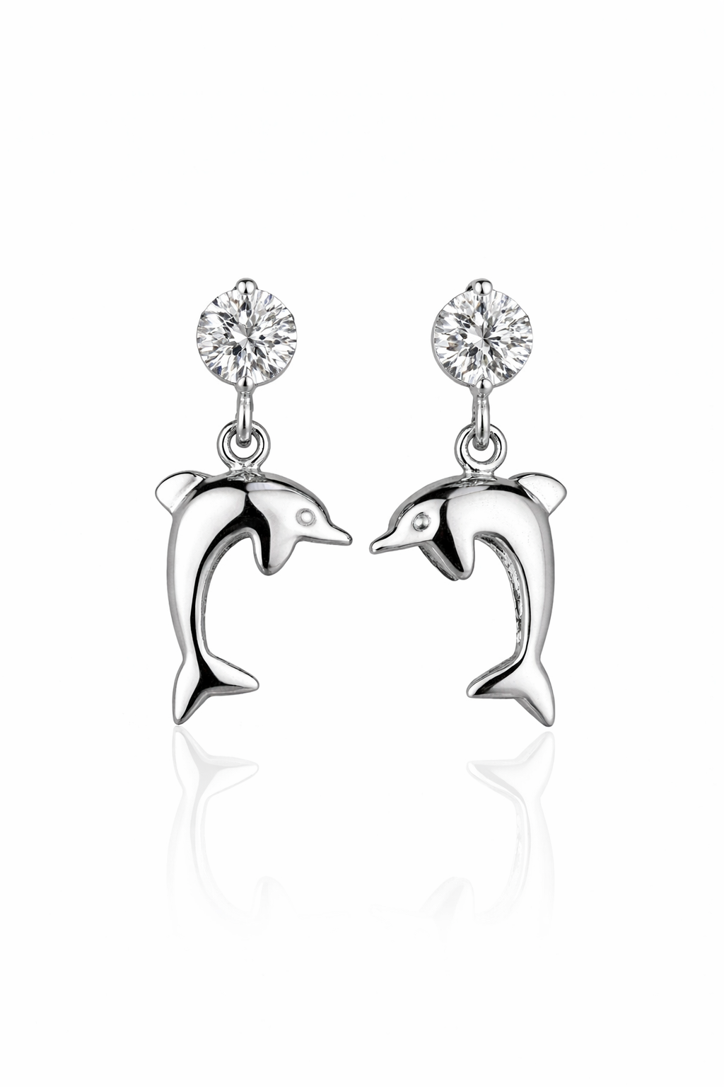 14k Yellow or White Gold CZ Dolphin Stud Earring