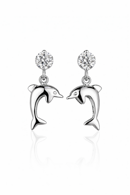 14k Yellow or White Gold CZ Dolphin Stud Earring
