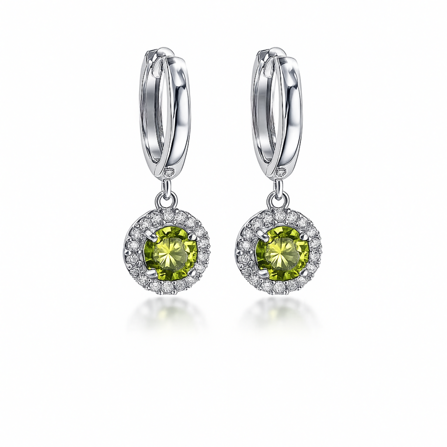 14k White Gold Halo Round Shaped pretty Birthstone Huggie Earrings for Women