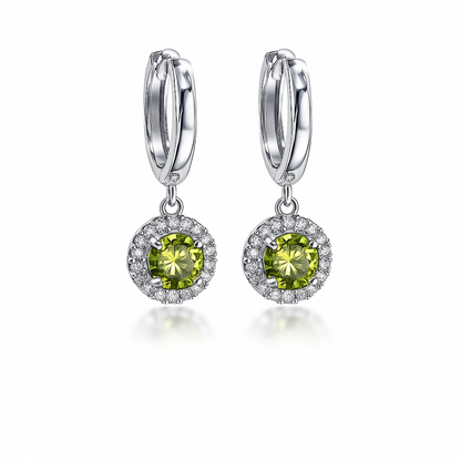14k White Gold Halo Round Shaped pretty Birthstone Huggie Earrings for Women