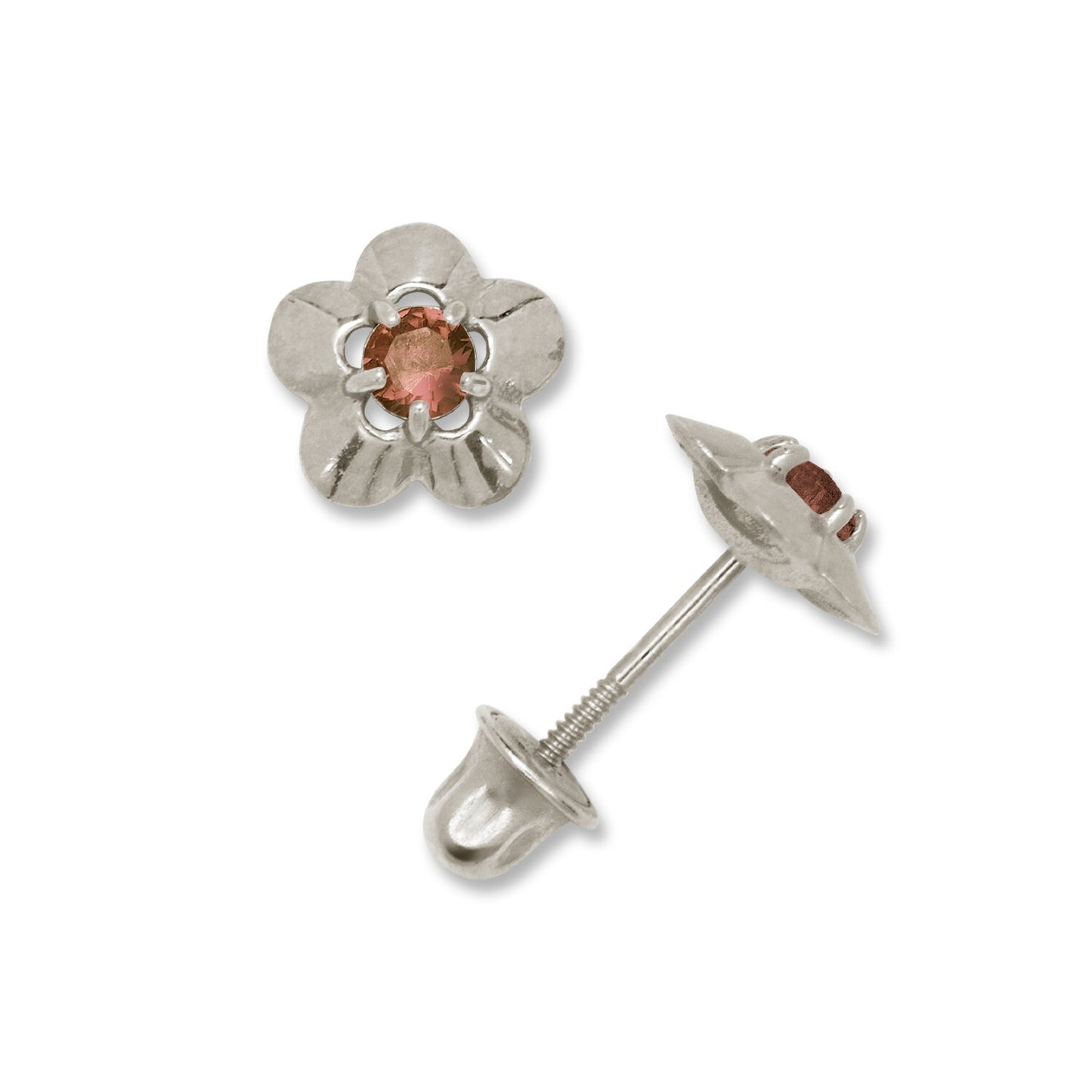 14K Yellow & White Gold Elegant CZ Flower Stud Earrings for  Girls