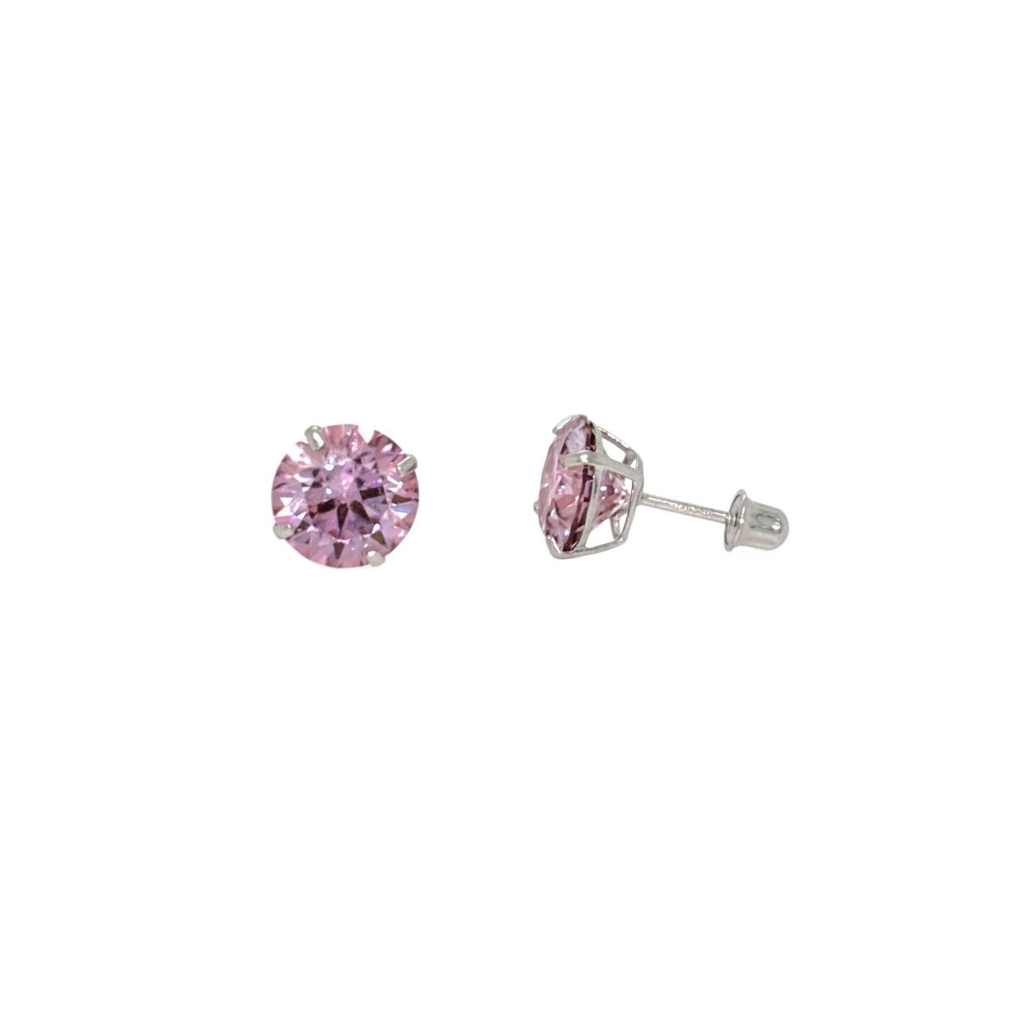 14K Gold GRA Certified D-VVS1 Round Pink Moissanite Screw Back Studs Earrings