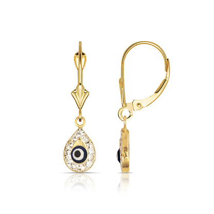 Tear Drop Evil Eye 14K Yellow/white Gold Dangle Earrings