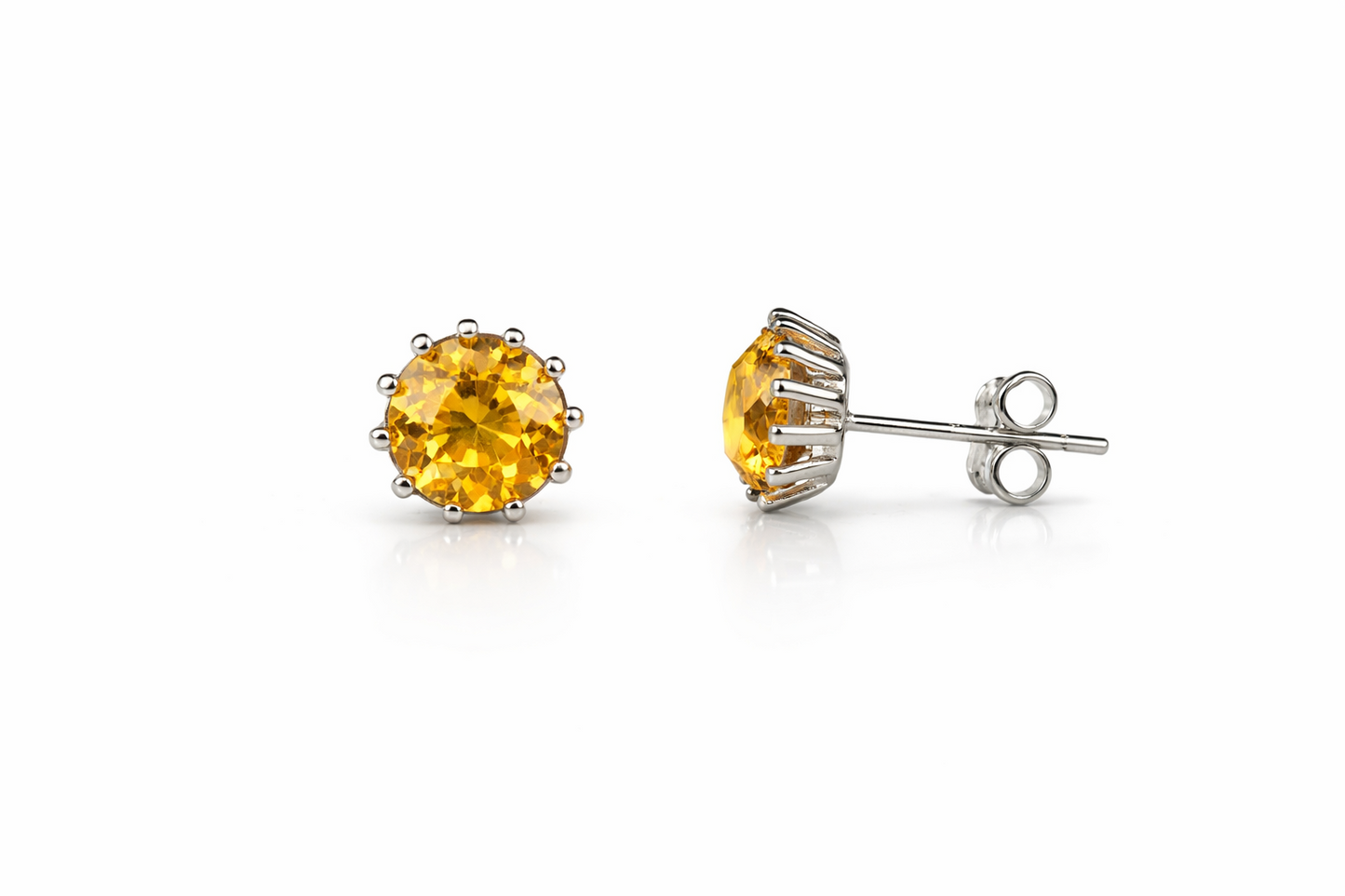 14k Solid White Gold 6mm Round Birthstone Stud Earrings with Screw Back