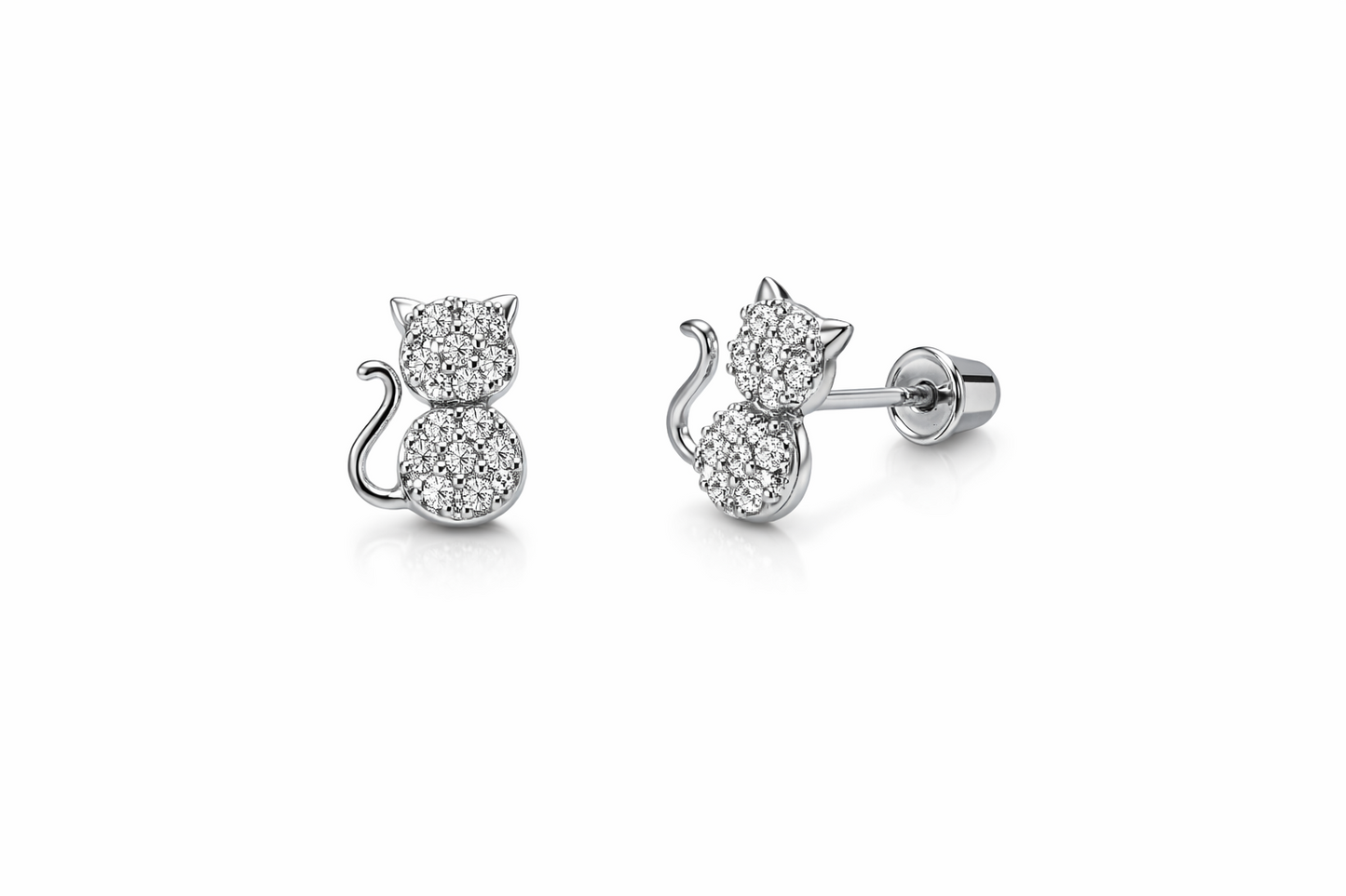 14k Yellow or White Gold  Cat CZ Earrings