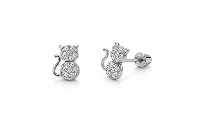 14k Yellow or White Gold  Cat CZ Earrings
