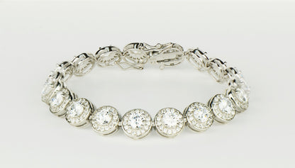 Sterling Silver CZ Tennis Bracelet AAA Halo Round Brilliant Cubic Zirconia Gems