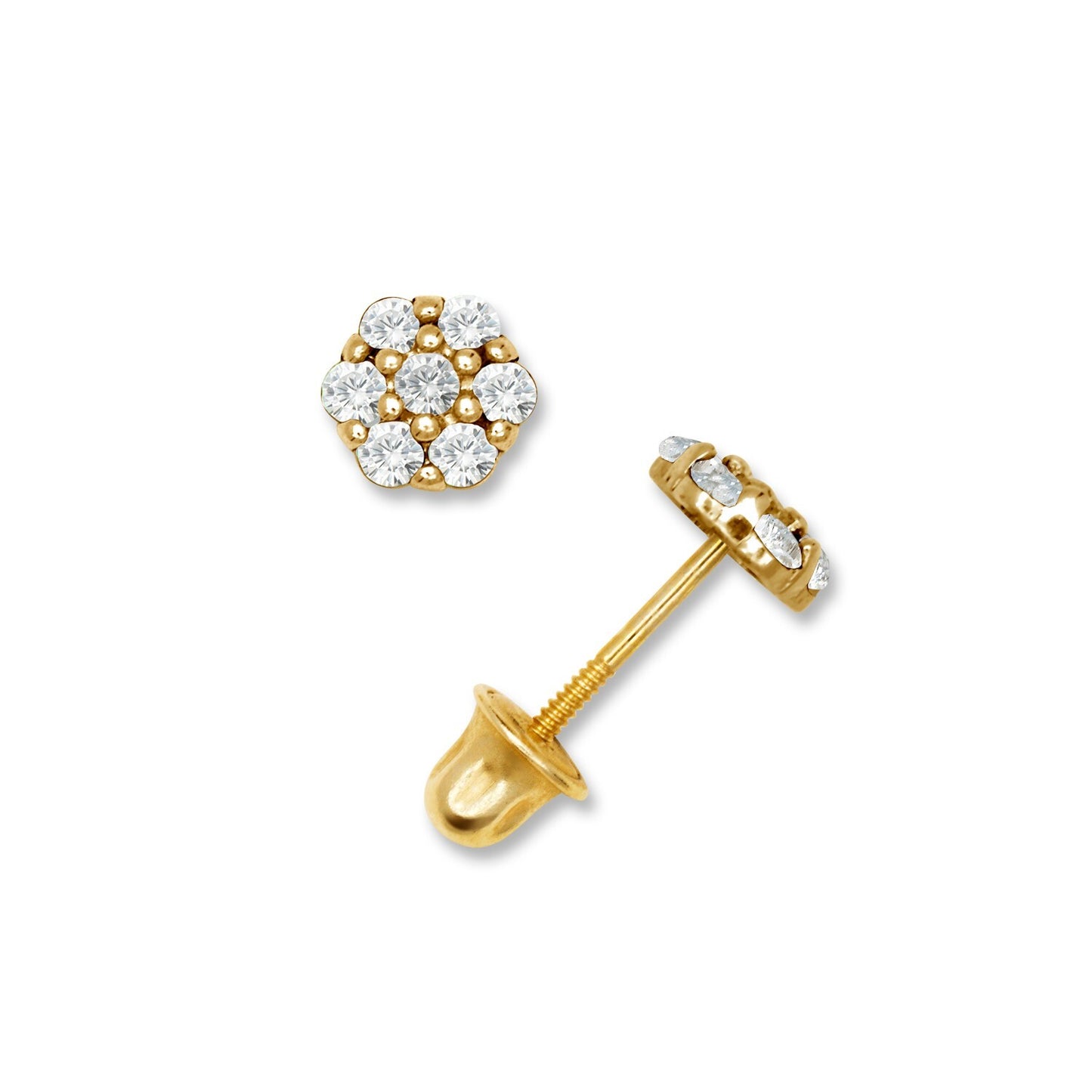 14K Yellow & White Gold Beautiful CZ Flower Stud Earrings for  Girls