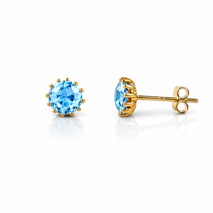 14k Solid Yellow Gold 6mm Round Birthstone Push Back Earrings