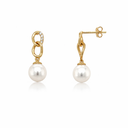 14K Yellow/White Gold Dangle Genuine Natural Pearl Push Back Earrings