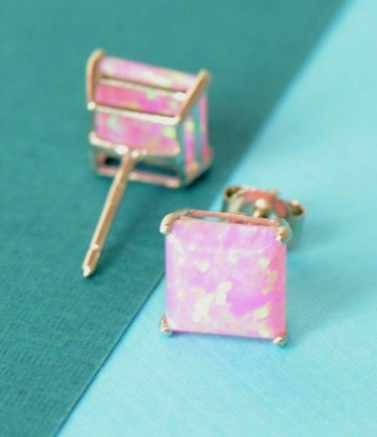 925 Sterling Silver Square Opal stud Earrings