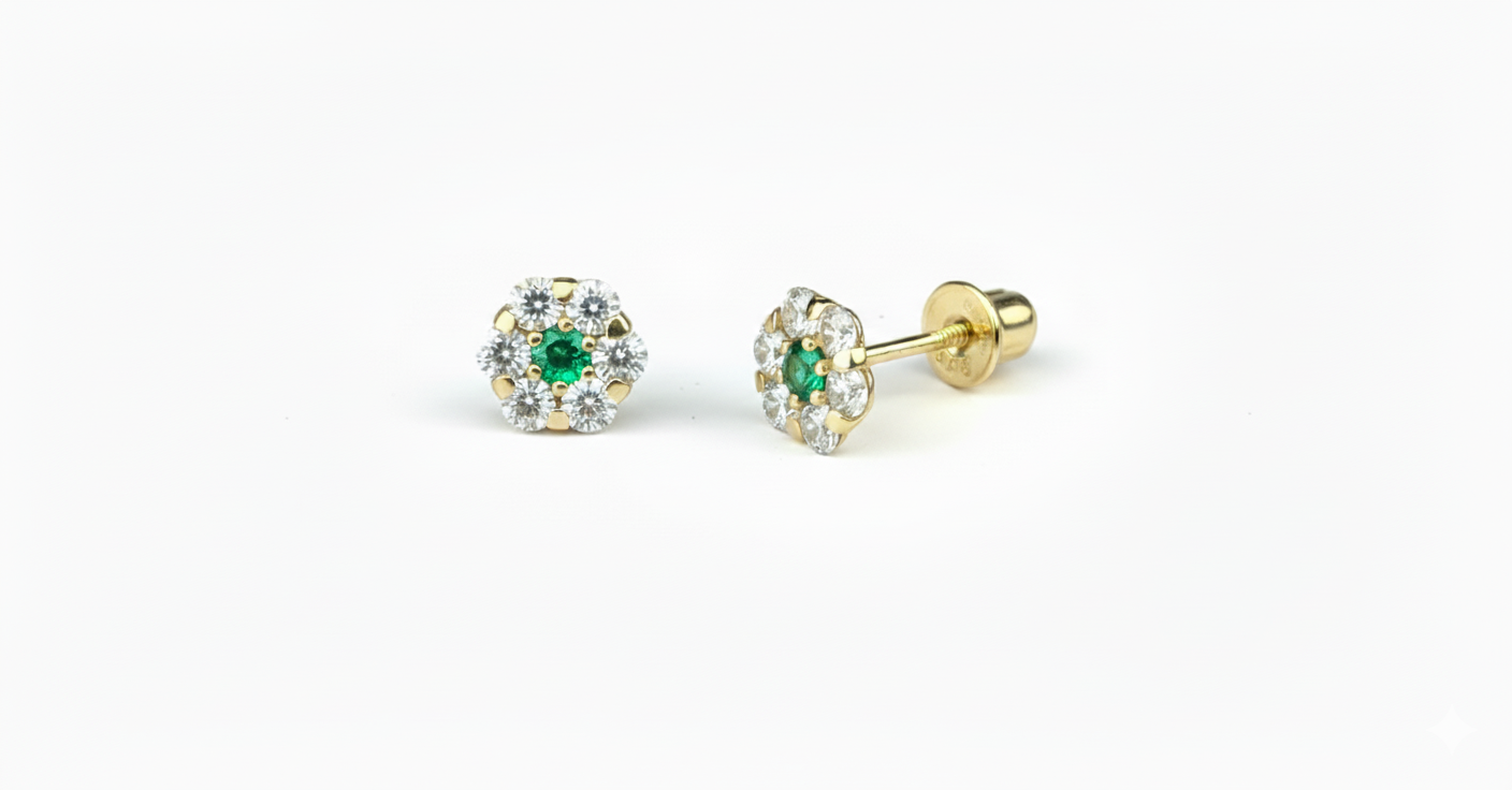14K Yellow Gold Flower Shaped  Screw Back Stud Earrings for Women