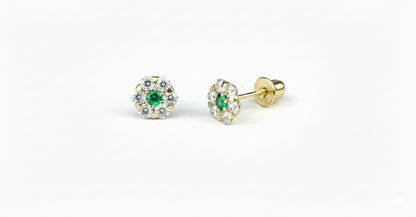 14K Yellow Gold Flower Shaped  Screw Back Stud Earrings for Women
