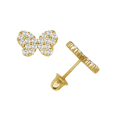 14k Yellow or White Gold Butterfly CZ Stud Earrings