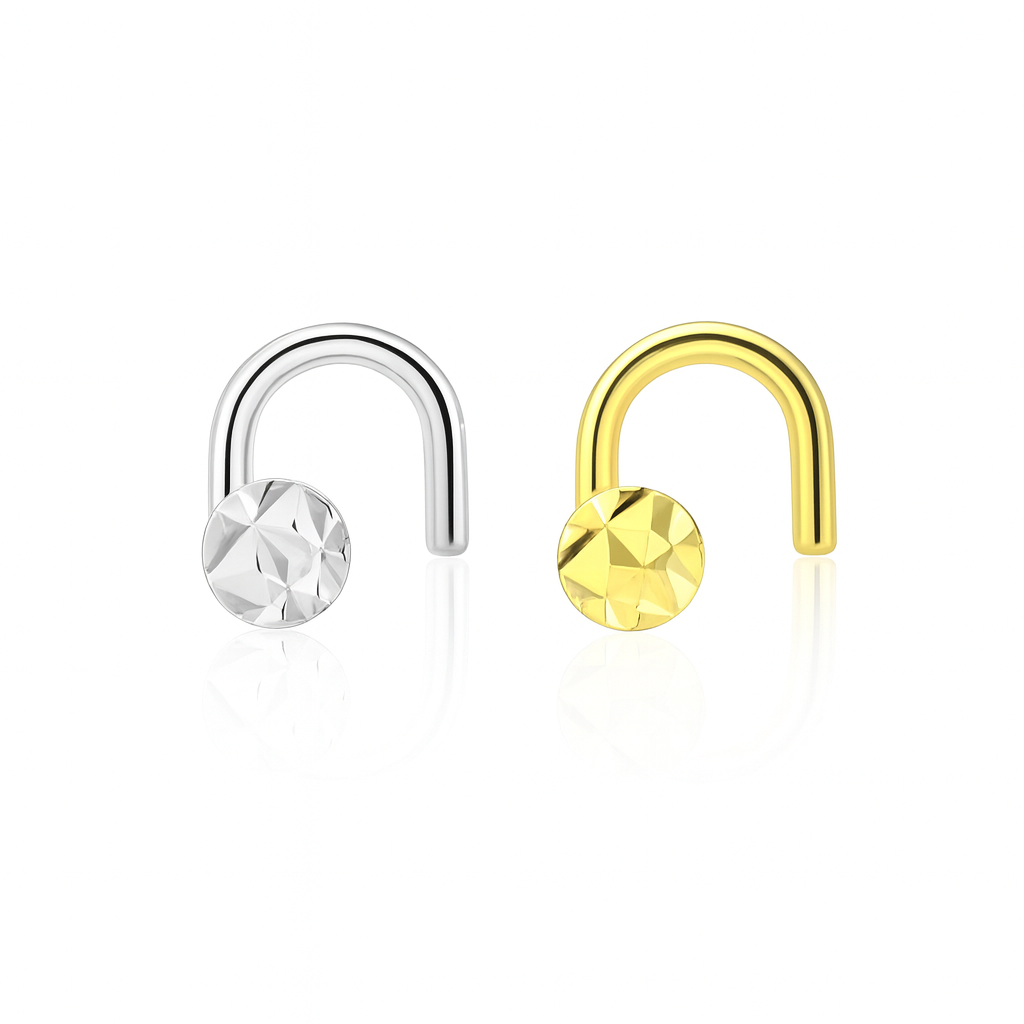 14k Yellow or White Gold Round Flat Ball Nose Piercing Diamond Cut