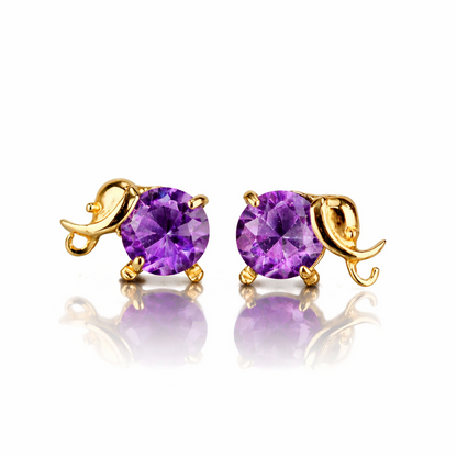 14k Yellow Gold Elephant Birthstone Screw Back Earring