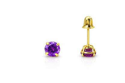 14K Solid Yellow Gold 4mm Round Birthstone screw back Earrings