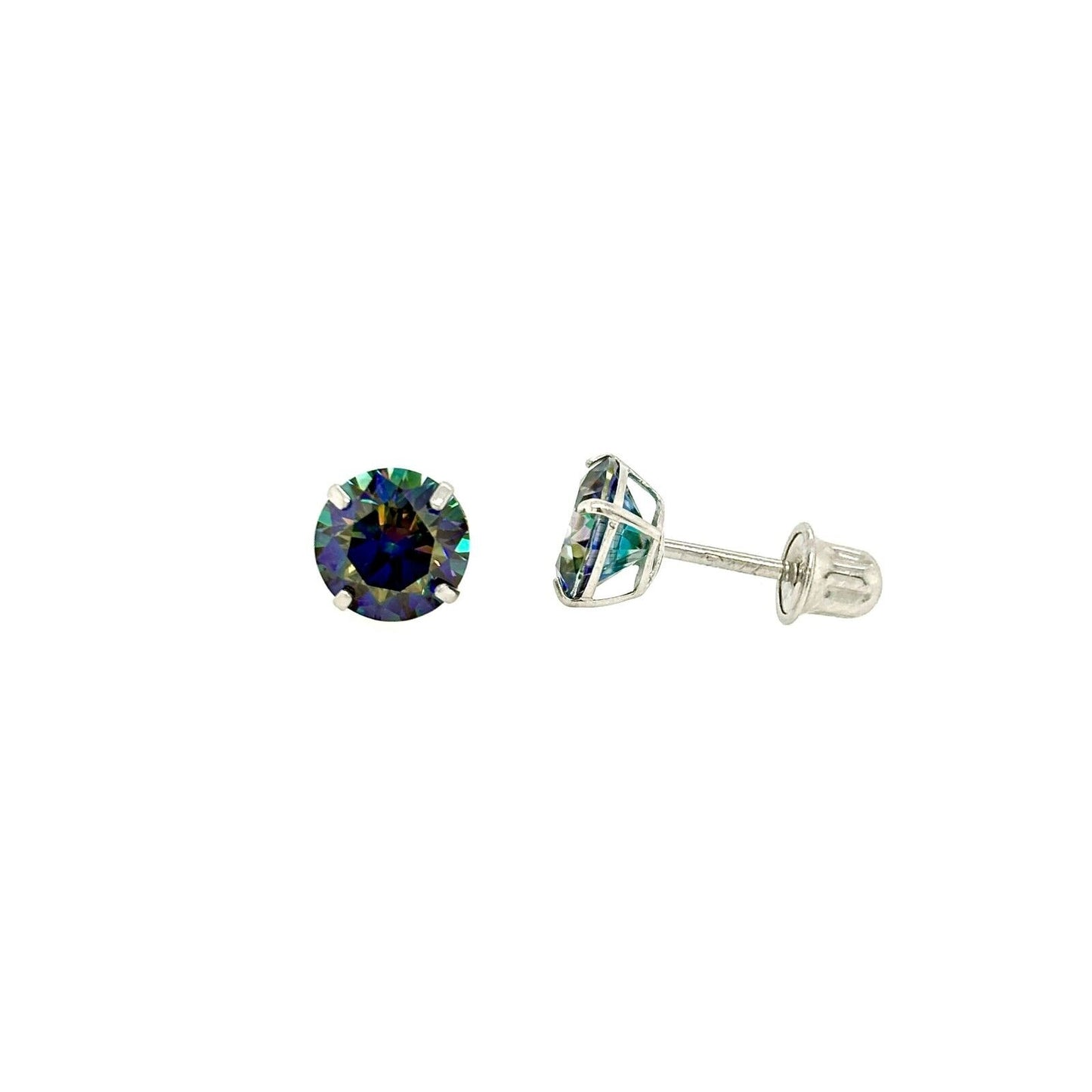 14K Gold GRA Certified D-VVS1 Rainbow Blue Moissanite Screw Back Studs Earrings