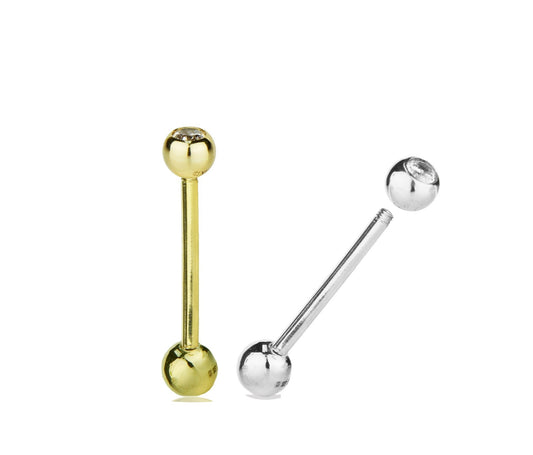 14k Yellow or White Gold Ball Barbell Bar Tongue Body Jewelry Piercing