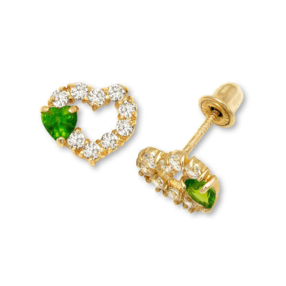 14K Yellow & White Gold Heart Shape Screw Back Earrings for Women