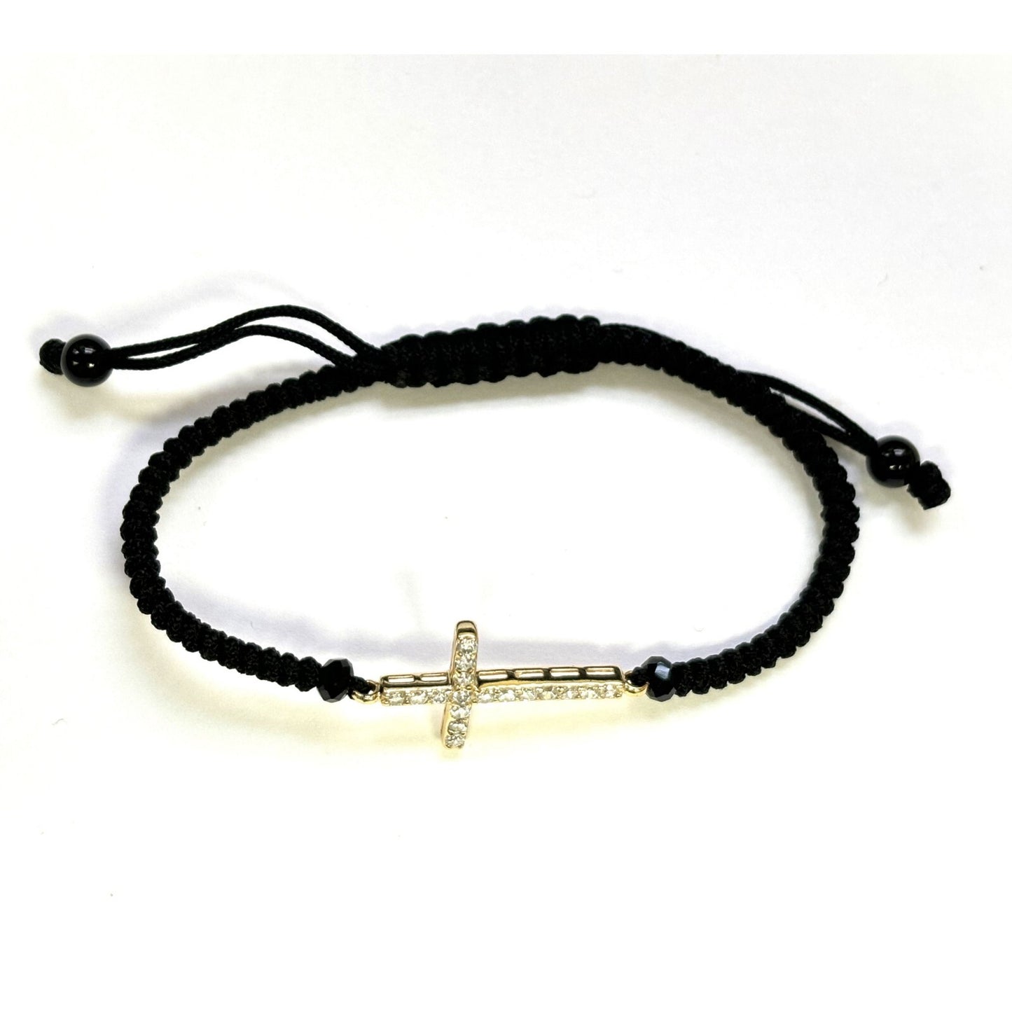 925 Sterling Silver String CZ Bracelet Cross 6" Adjustable to 11"