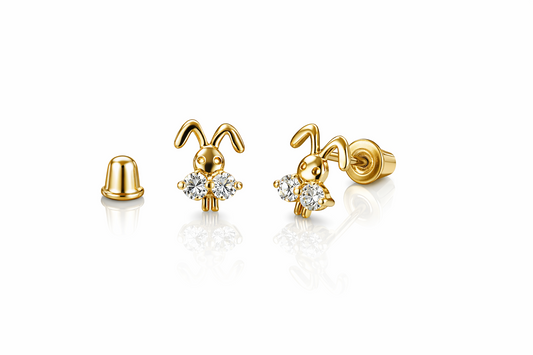 14k Yellow Gold Rabbit CZ Stud Earrring