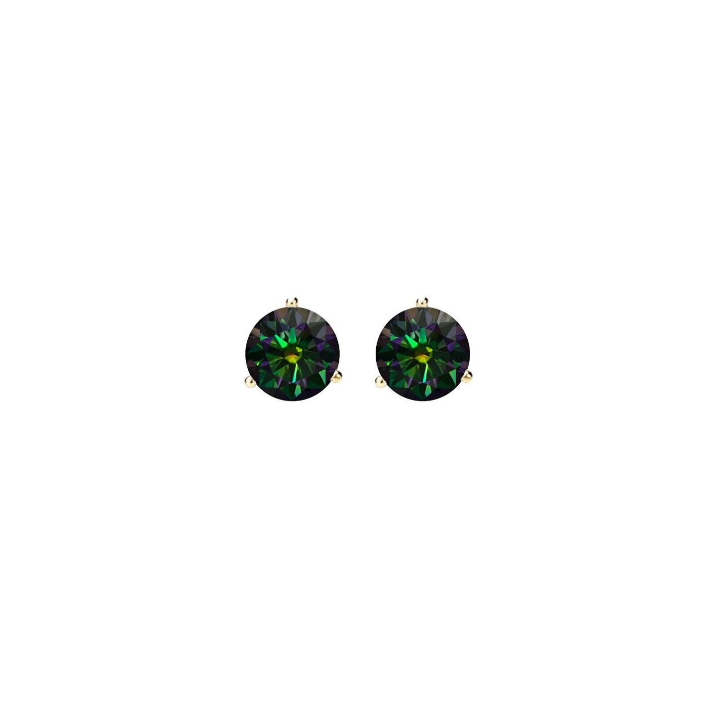 14K Gold GRA CertifiedD-VVS1 Rainbow Green Moissanite ScrewBack Stud Earrings