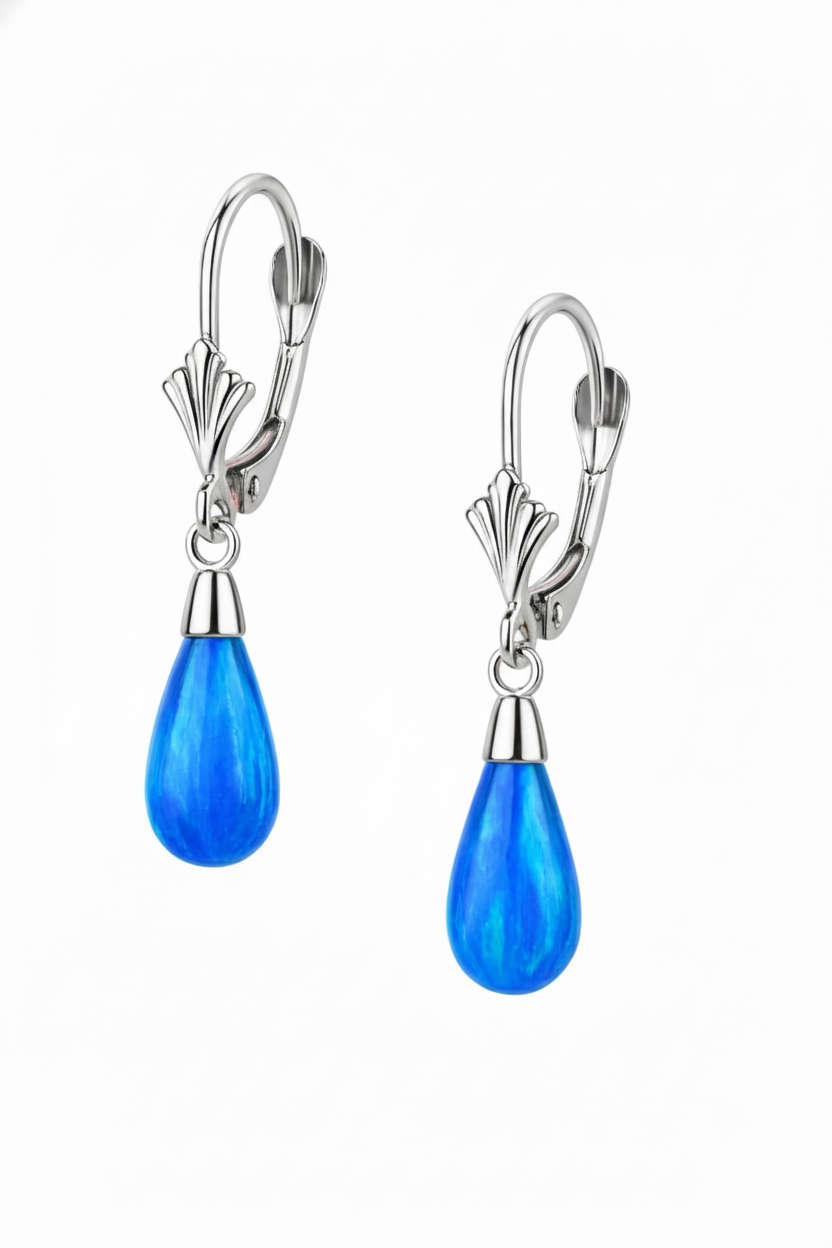 14k-Yellow and White Gold  Dangle Opal Leverback Earrings