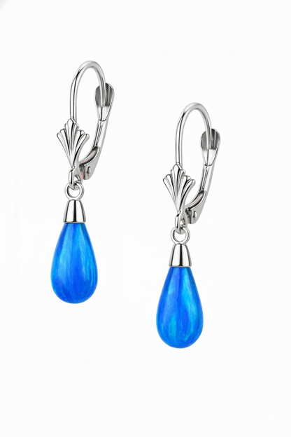14k-Yellow and White Gold  Dangle Opal Leverback Earrings