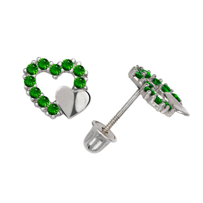 14K Yellow & White Gold  Pretty CZ Heart Shaped Stud Earrings for Women