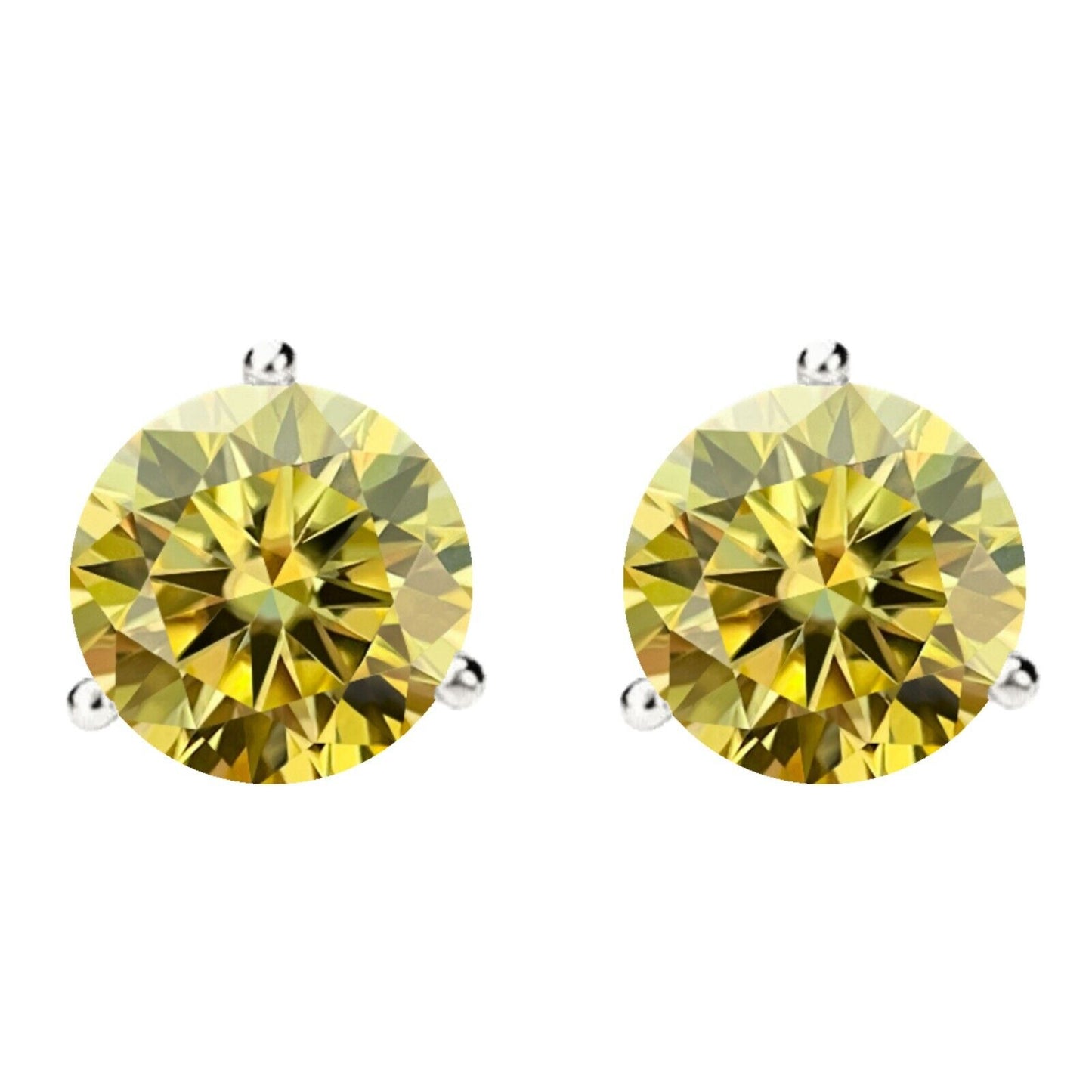 14K Gold GRA CertifiedD-VVS1 Lemon Yellow Moissanite ScrewBack Stud Earrings