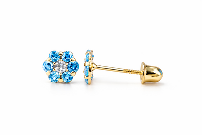 14k Yellow Gold Flower Stud Earrings with Screw Back