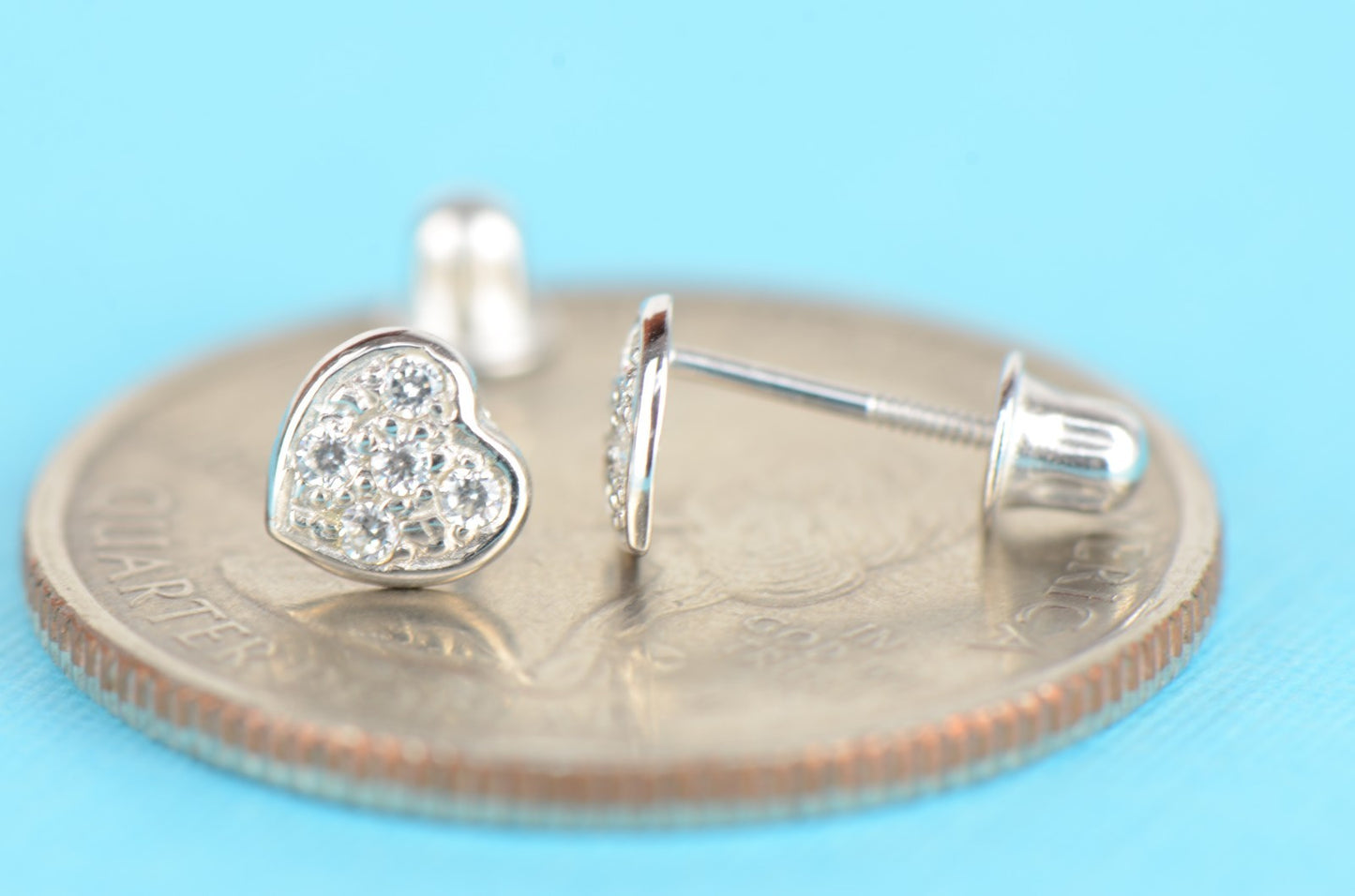 14K Yellow and White Gold Heart CZ Stud Earrings