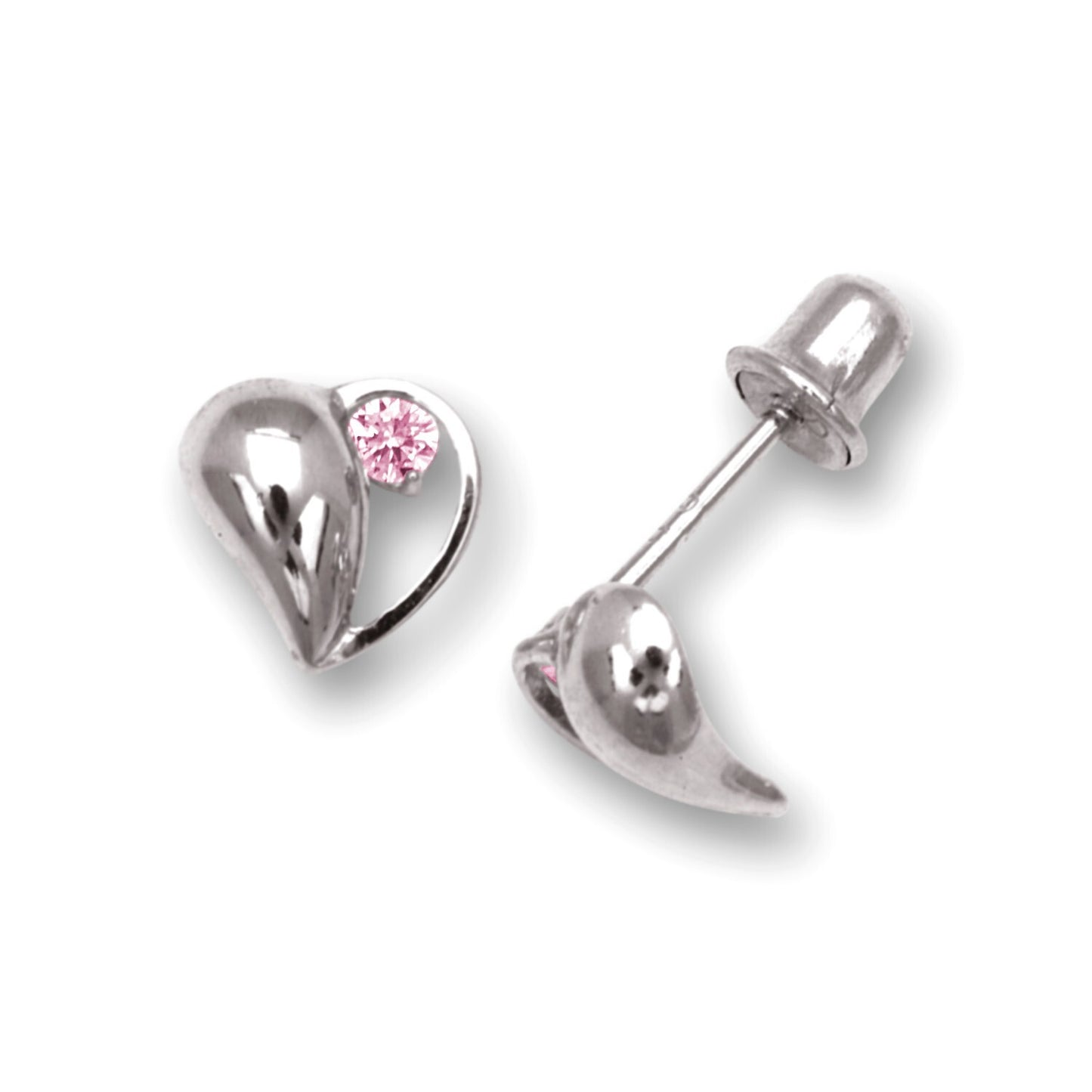 14K Yellow & White Gold Heart Shaped Screw back Earrings for Women