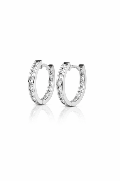 14k Yellow and White Gold Oval CZ Huggie Hoop Earrings