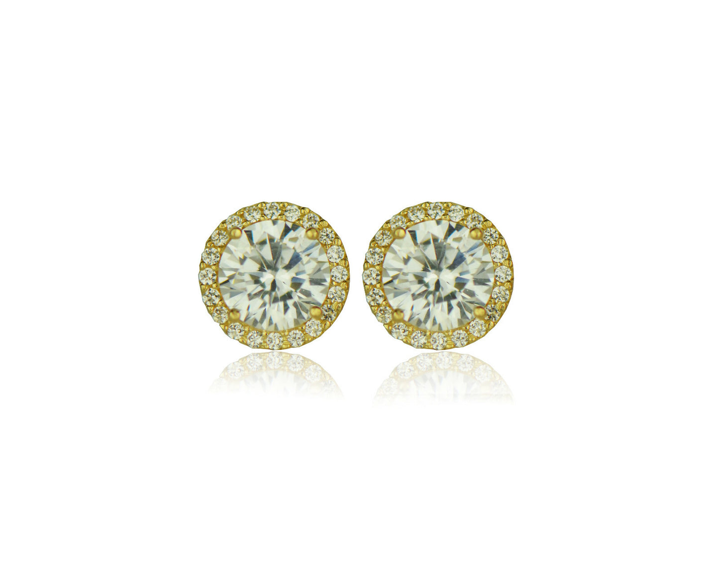 14K Yellow Gold Round Halo CZ Stud Push Back Earrings