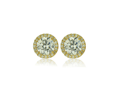 14K Yellow Gold Round Halo CZ Stud Push Back Earrings