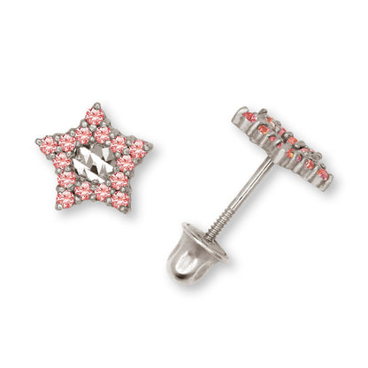 14K Yellow & White Gold Little Star CZ Earrings for Women