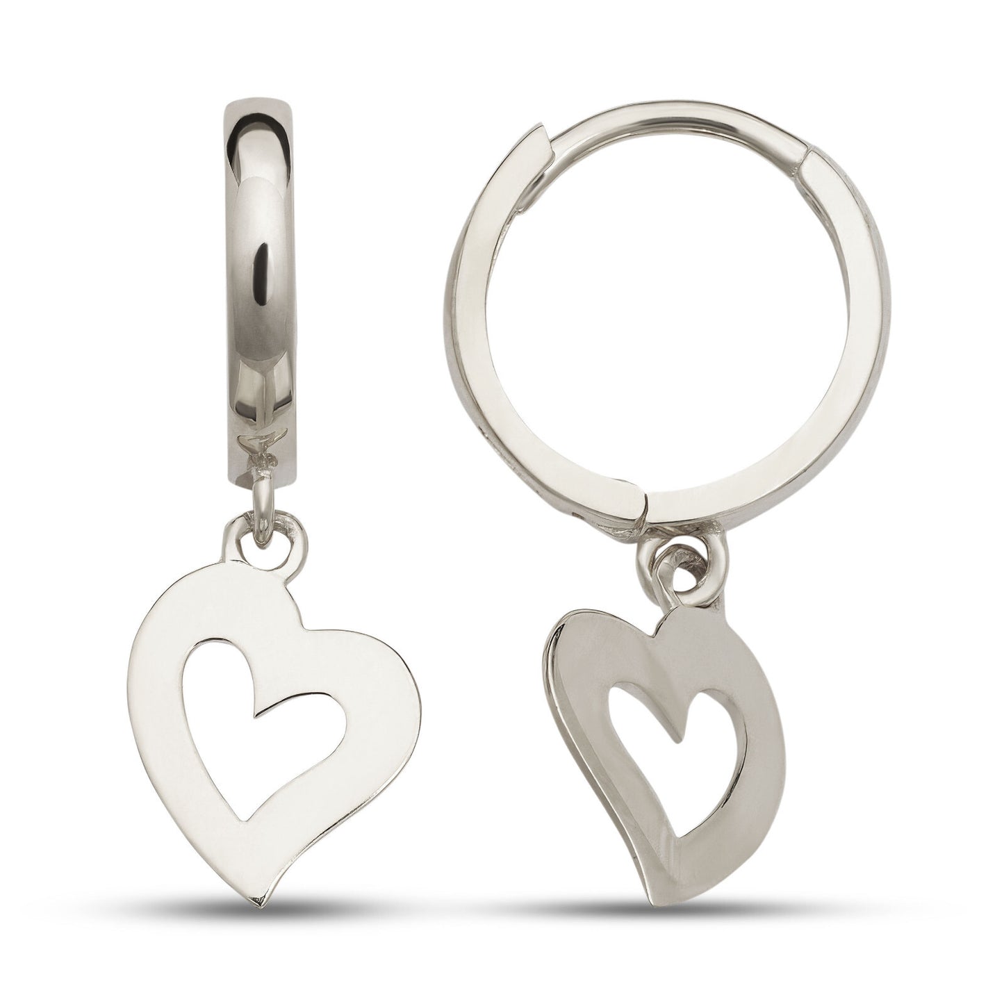 14k Yellow / White Gold Dangle Open Heart Huggie Earrings