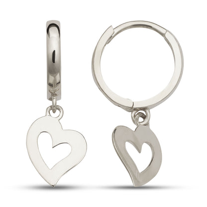 14k Yellow / White Gold Dangle Open Heart Huggie Earrings