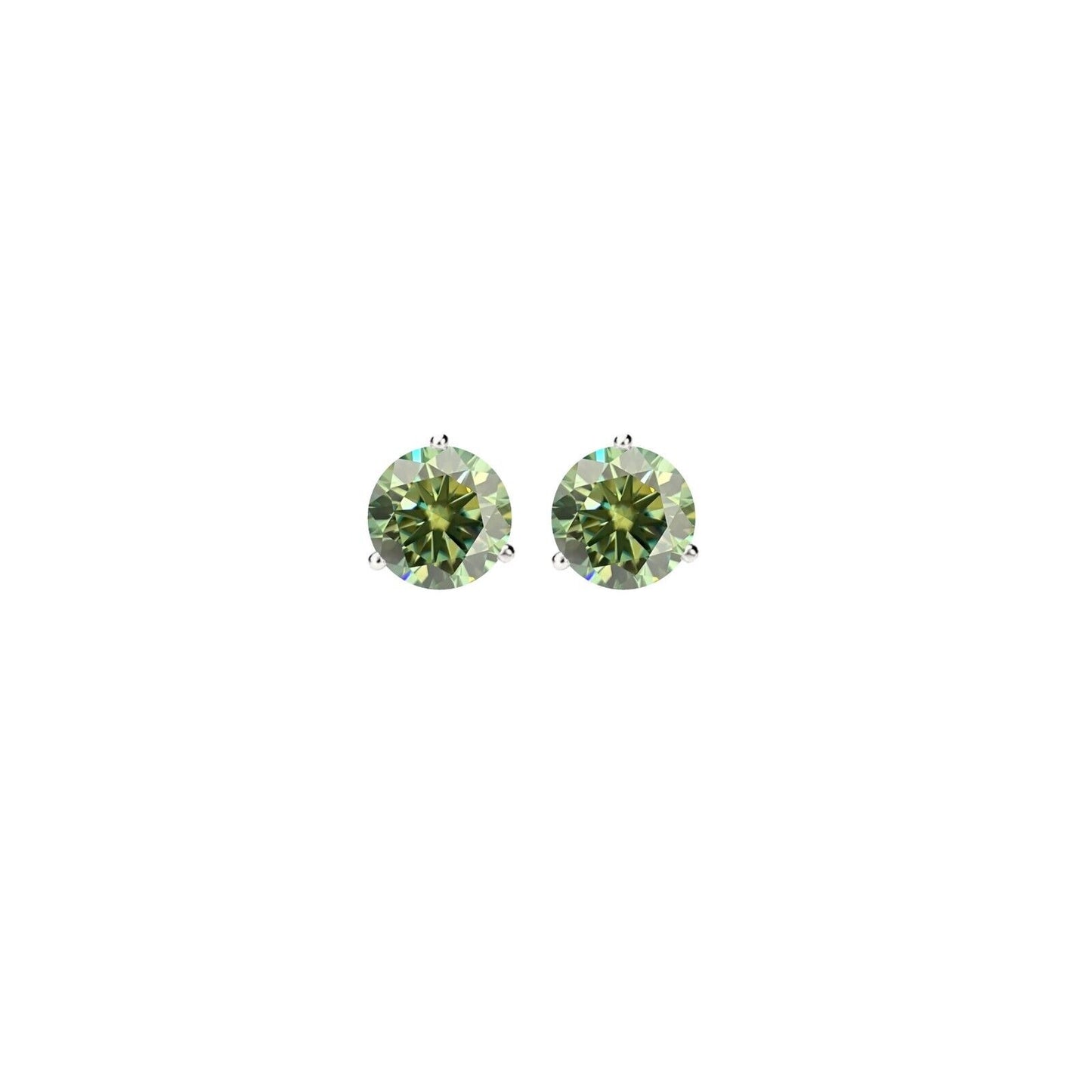 14K Gold GRA CertifiedD-VVS1 Green Moissanite ScrewBack Stud Earrings