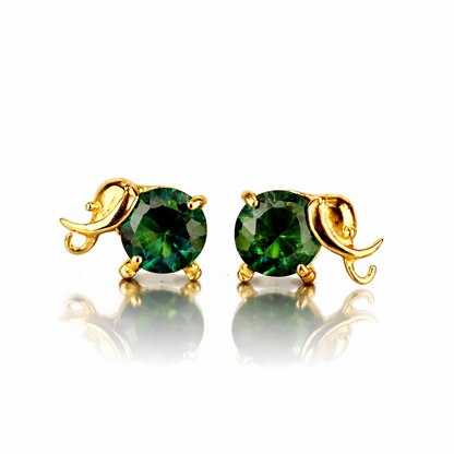 14k Yellow Gold Elephant Birthstone Screw Back Earring