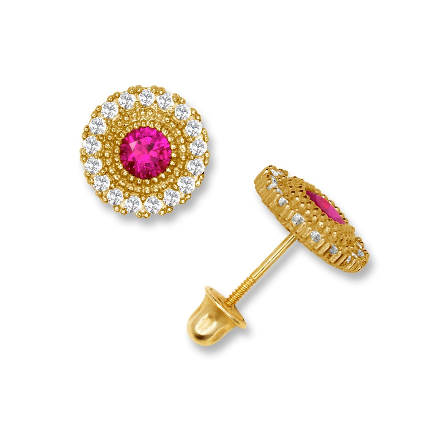 14K Yellow & White Gold Round Shaped CZ Earrings for Women