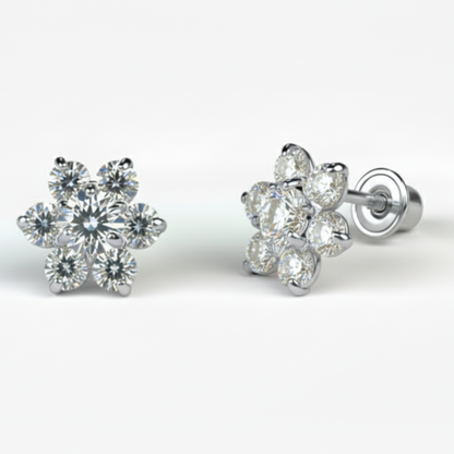 14K White Gold Beautiful Flower CZ Stud Earrings for Women
