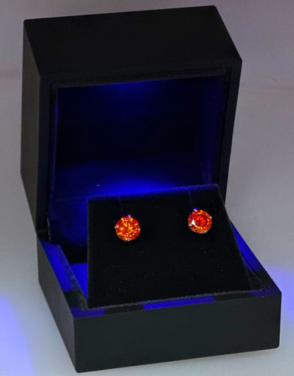 14KGold GRACertifiedD-VVS1 Orange Moissanite Martini PushBack Stud Earrings