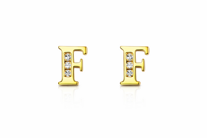14k Yellow or White Gold Initial Letters CZ Stud Earrings