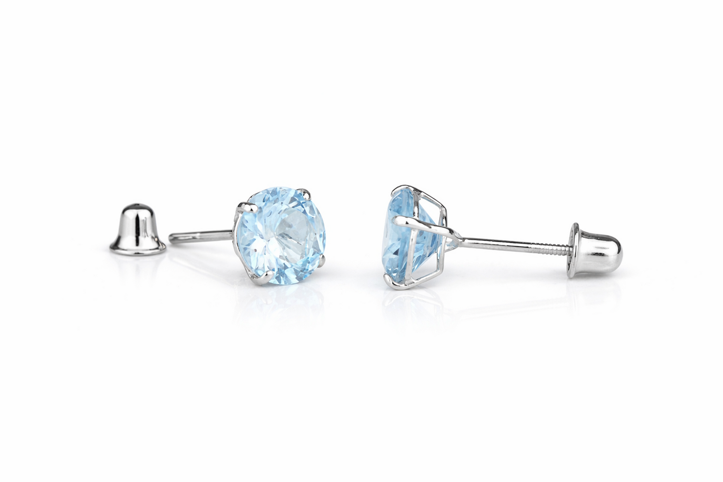 14K Solid White Gold 6mm Round Birthstone Stud Earrings with screw back