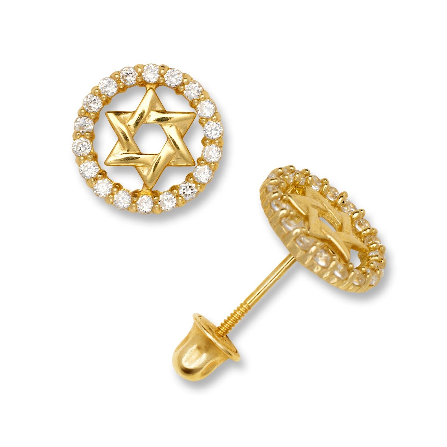 14K Yellow & White Gold Jewish Star Stud Screw Back Earrings for Women