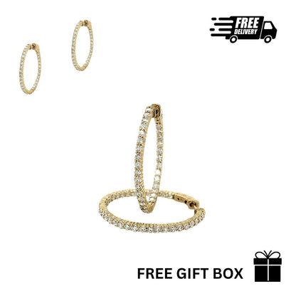 14k Yellow and White Gold Lab Grown Diamond Huggie Hoop Earrings