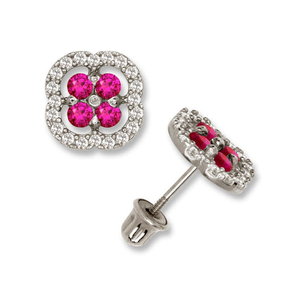 14K Yellow & White Gold CZ Squared Screw Back Stud Earrings for Women
